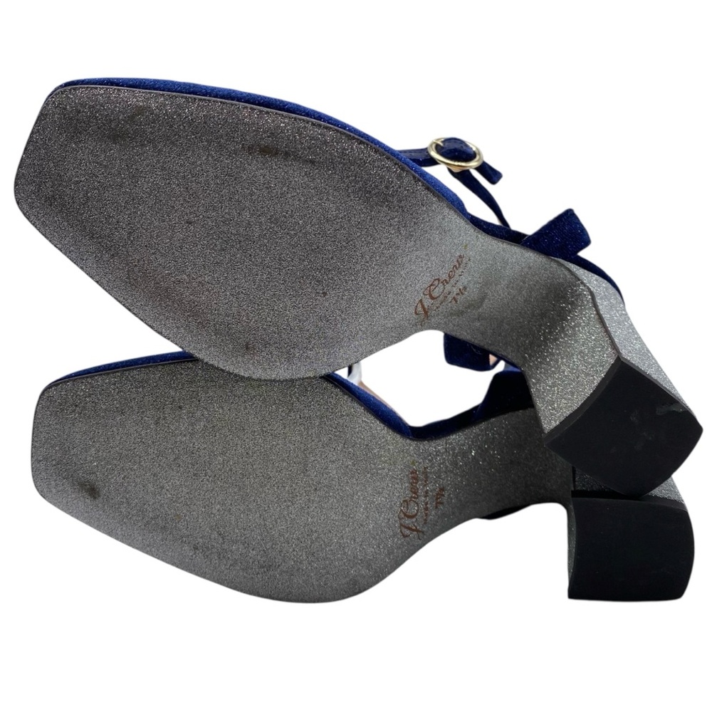 J. Crew Womens Shoes Harlow Heels Sz 7.5 Blue Silver Glitter Party Italy Glam - Picture 13 of 15
